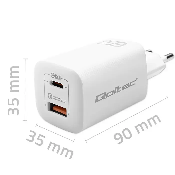 qoltec 50765 mobile device charger laptop, portable gaming console, power bank, smartphone, smartwatch, tablet white ac fast charging indoor - slika 3