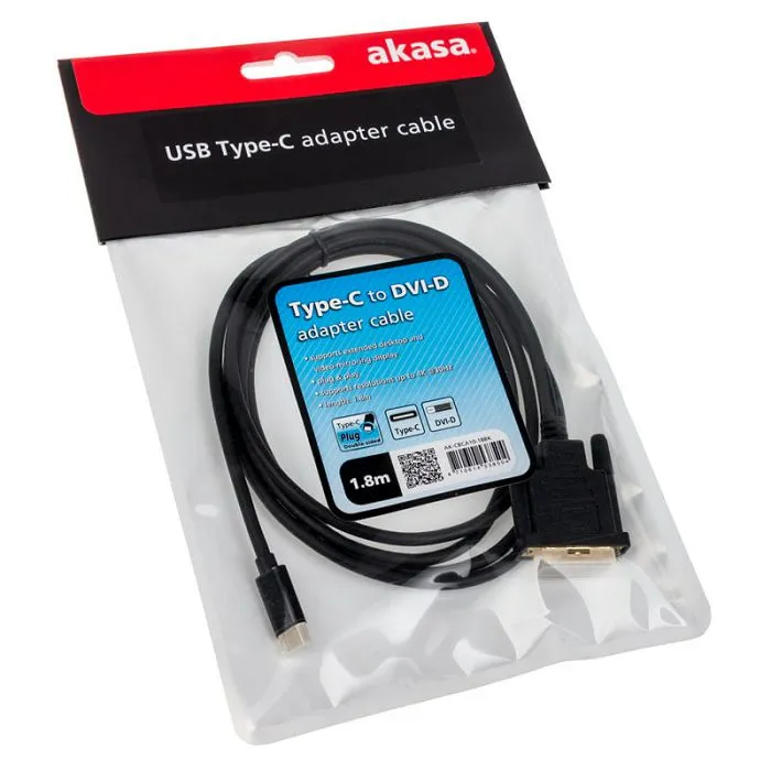 akasa typ c adapter kabel auf dvi - black ak-cbca10-18bk - slika 3