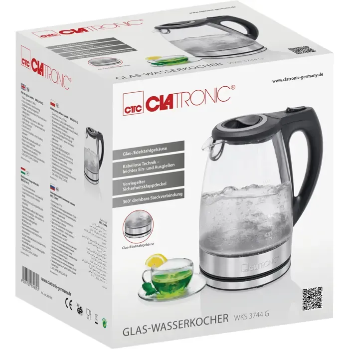 clatronic glass kettle wks 3744 g (black/silver, 2,200 watts, 1.7 liters) - slika 4