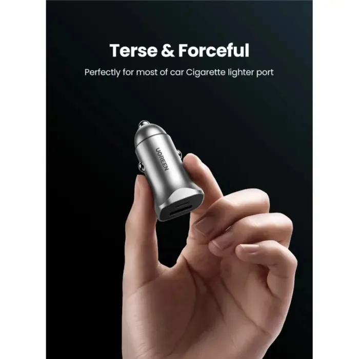 ugreen auto punjač, 30w, usb-c pd+usb-a, sivi - slika 2