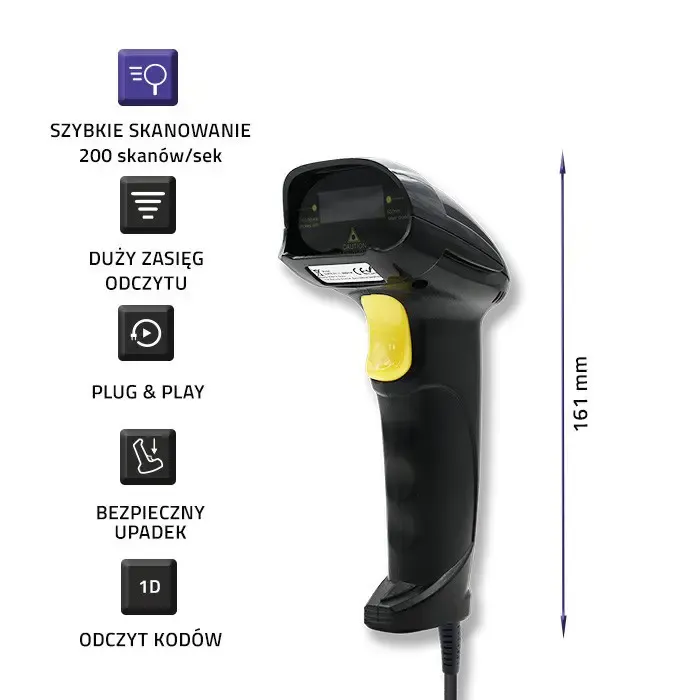 qoltec 50876 laser scanner 1d | usb | black - slika 3