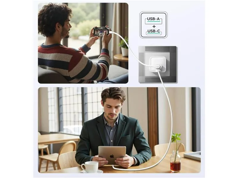 ipeax punjač za ac220 gan 45w (usb-c + usb-a) bijeli - 03090106 - slika 1