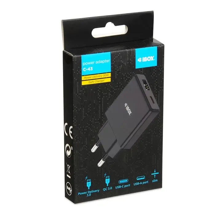 ibox c-43 slim gan pd30w wall charger, black - slika 3