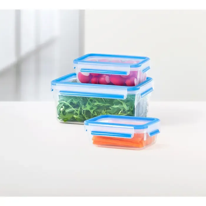emsa clip & close food storage container set, 5 pieces (transparent/blue, 4 rectangular, 1 round container + 5 lids) - slika 3