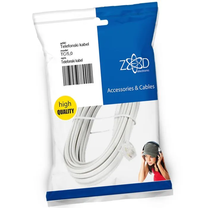zed electronic telefonski kabel sa konektorima, dužina 5 met. - tc/5,0 - slika 2