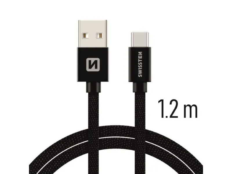swissten kabel usb/usb-c, platneni, 3a, 1.2m, crni - 03080051 - slika 1