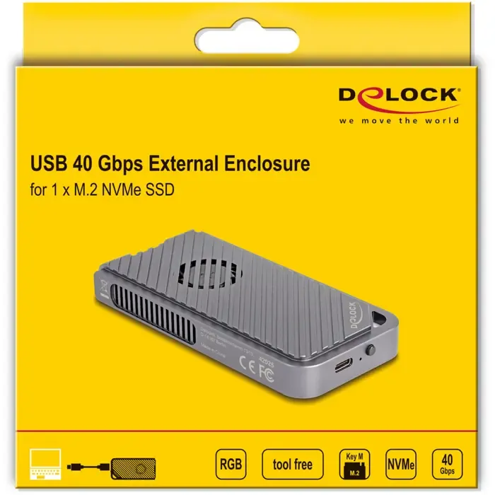 delock drive enclosure m.2 nvme usb 40 gbps gaming style (gray, tool-free, with led and fan) - slika 5
