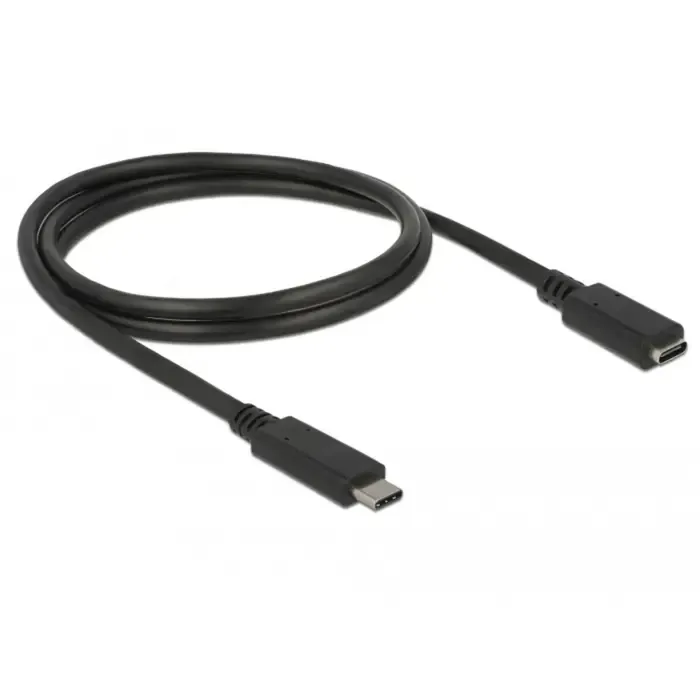 delock usb 3.2 gen 1 extension cable, usb-c male > usb-c female (black, 1 meter, superspeed) - slika 1