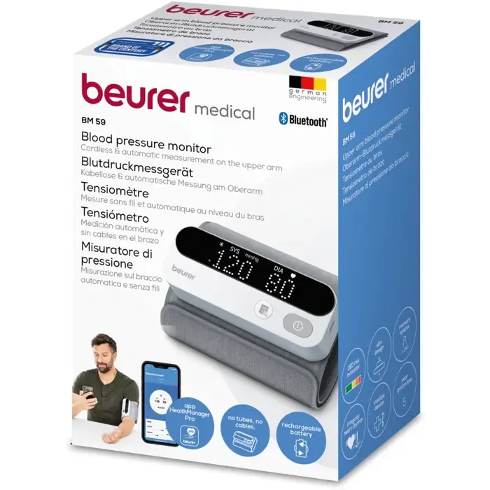 beurer bm 59 upper arm blood pressure monitor (white/black, bluetooth) - slika 3