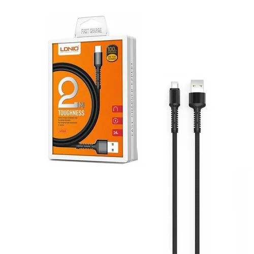 ldnio lightning apple usb kabel 2m - črne barve - slika 1
