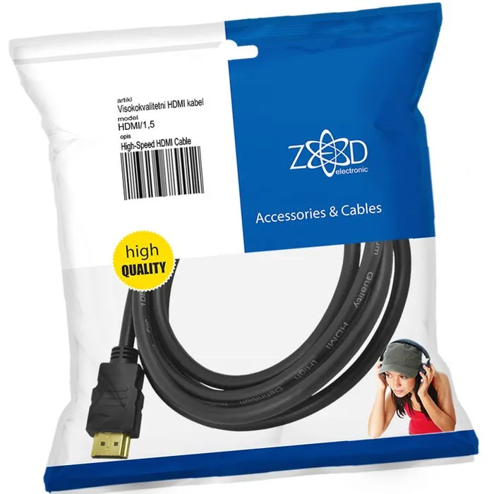 zed electronic hdmi kabel, 1.5 met, ver. 1.4 - hdmi/1,5 - slika 1