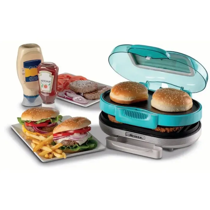 ariete hamburger grill party time (light blue/silver, 1,200 watts, 50's style) - slika 3