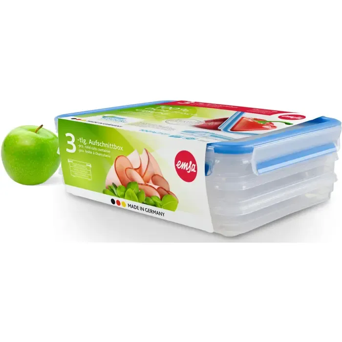 emsa clip & close cold cuts box system 1.0 liter, 4-piece, can (transparent/blue, rectangular) - slika 3