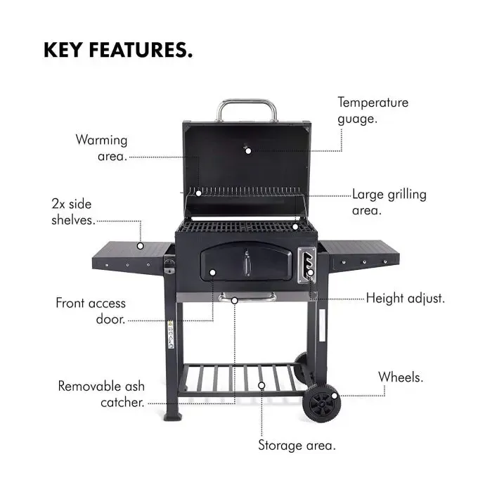 vonhaus portable charcoal grill/ smoker american style - slika 5