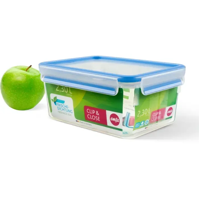 emsa clip & close food storage container (transparent / blue, 2.3 liters, large format) - slika 3