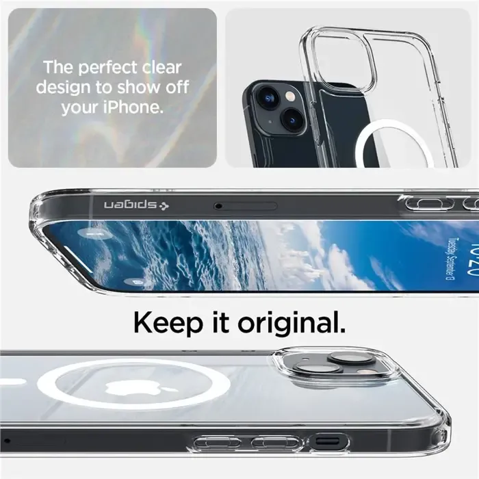 spigen crystal hybrid magsafe, zaštitna maska za telefon, prozirno-bijela - iphone 14 plus (acs04656) - slika 2