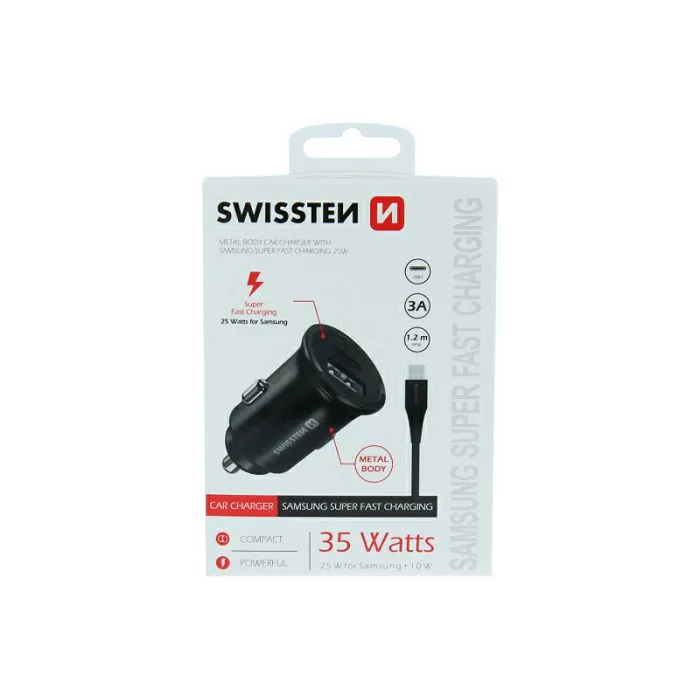 swissten punjač za auto cl pro samsung super fast 35w + usb-c kabel 1.2m - slika 1