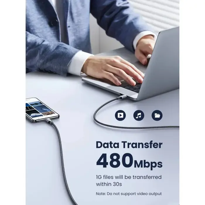 ugreen usb-c (m) na usb-c (m), 100w, 5a, pleteni kabel, 1m - slika 3