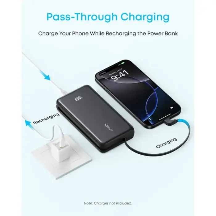 anker zolo powerbank 20000 mah, 22.5w with built-in usb-c cable, black - slika 4