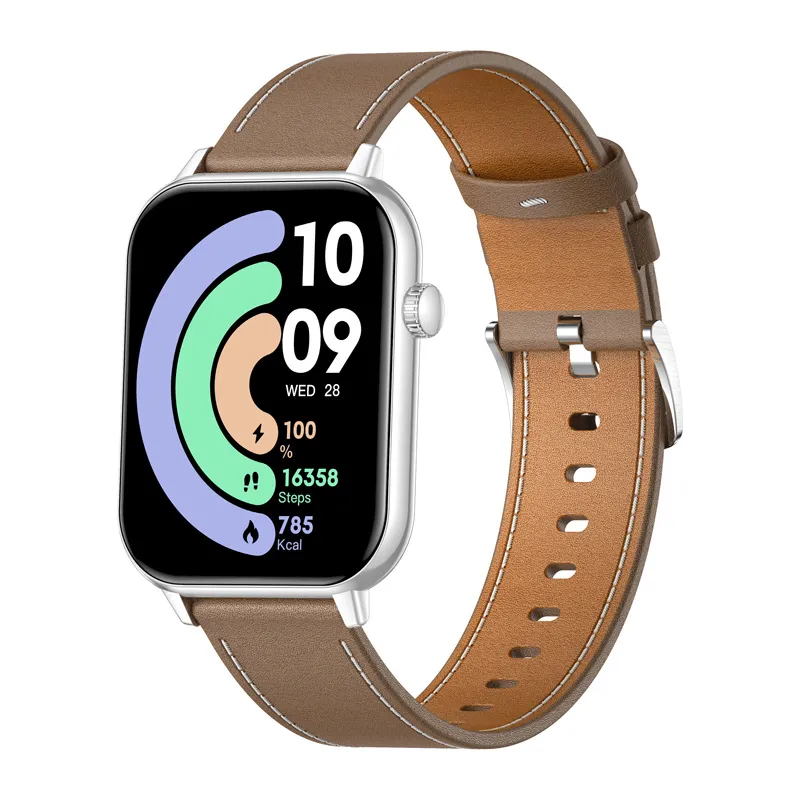 colmi c28 smartwatch – silver + brown leather strap - slika 3