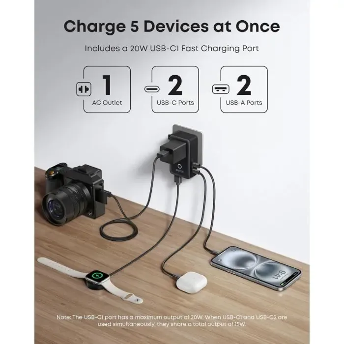 anker nano travel adapter 5-in-1, 20w, black - slika 3