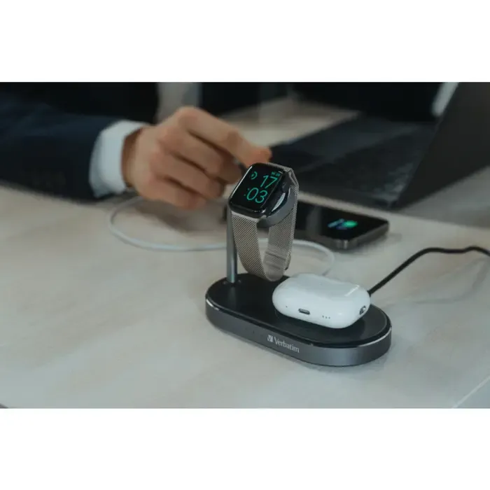 verbatim wcs-02 3 u 1 qi mfi wireless + apple watch + qc 3.0 punjač - slika 3