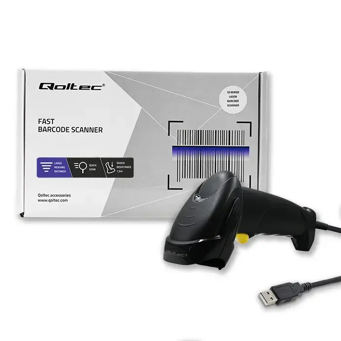 qoltec 50876 laser scanner 1d | usb | black - slika 2