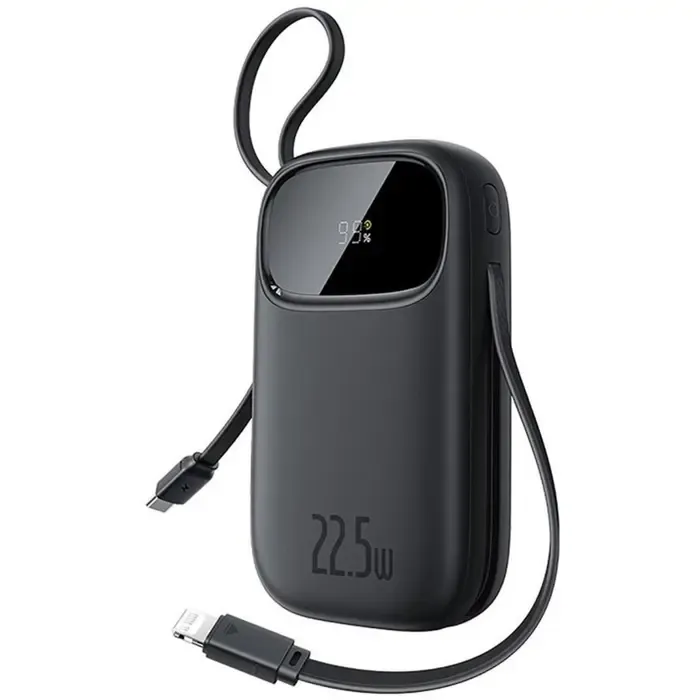 baseus enerfill f31 qpow3 20000 mah 22.5 w power bank with digital display and 2 built-in cables usb-c + lightning, black - slika 2