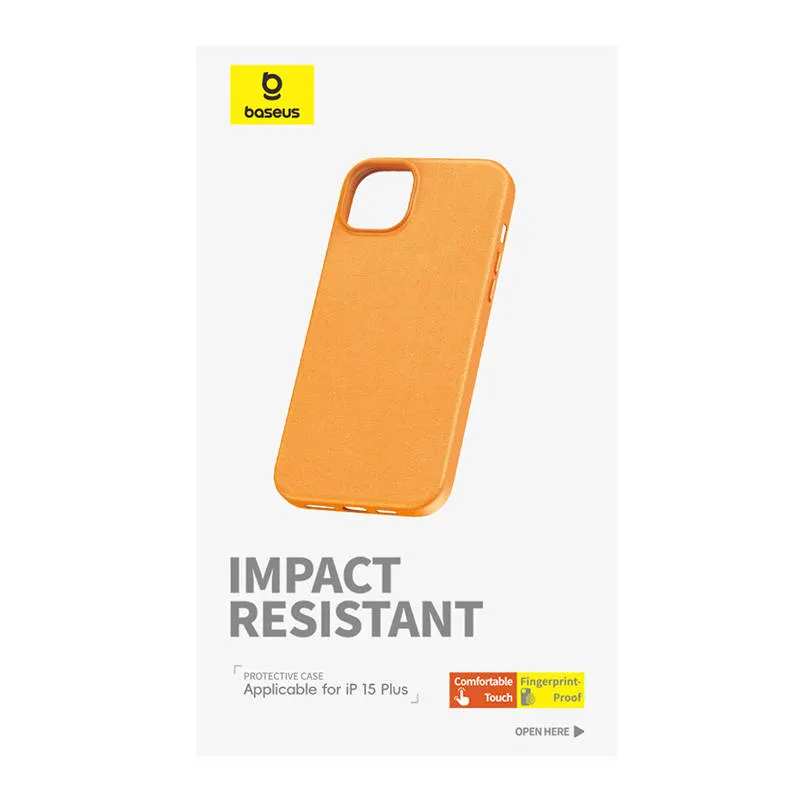 phone case for iphone 15 plus baseus fauxther series (orange) - slika 3