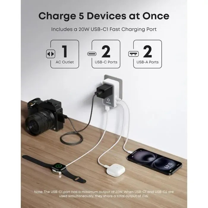 anker nano travel adapter 5in1, 20w, white - slika 3