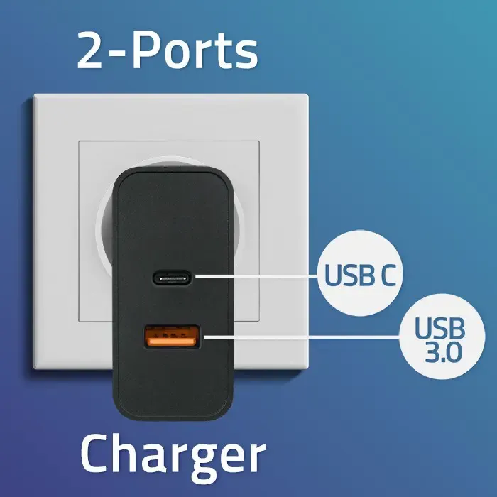 qoltec 52381 super quick pd charger | 1xusb-c | 1xusb| 90w | 5-20v | 2.4-4.35a | black - slika 2
