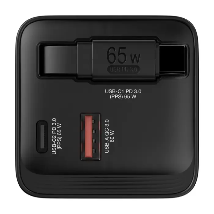 verbatim gan zidni punjač 65w s usb-c kabelom na uvlačenje, pd, qc 3.0, 1xusb-c, 1xusb-a - slika 2