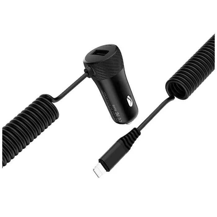 hoco. auto punjač za lightning kabelom, 1 x usb, 2.4 a max. - z21a ascender lightning - slika 3