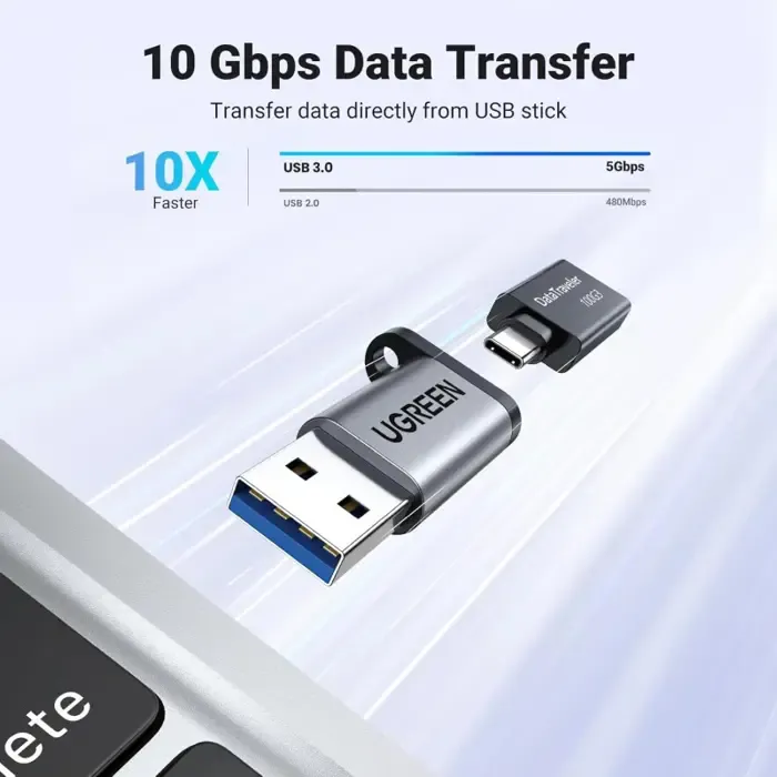 ugreen adapter, usb 3.0 a (m) na usb-c 3.1 (ž), sivi - slika 3