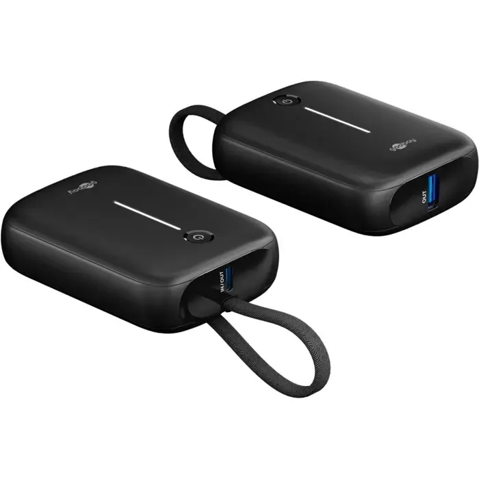 goobay power bank 10,000 mah, integrated usb-c cable 13cm, 20 watt black, 10 ah, 1x usb-a, 2x usb-c, pd, qc - slika 3
