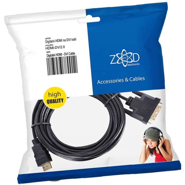 zed electronic hdmi na dvi kabel, 2.0 met, ver. 1.4 - hdmi-dv/2.0 - slika 2