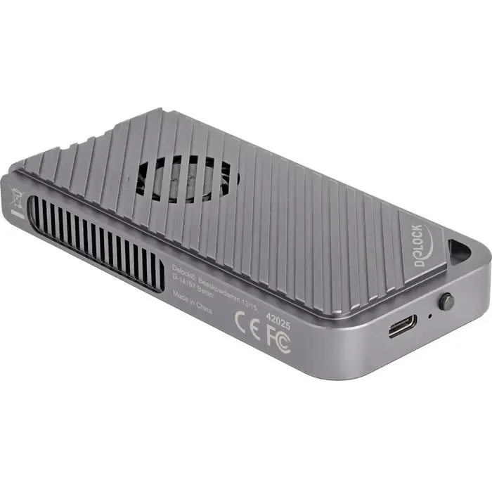 delock drive enclosure m.2 nvme usb 40 gbps gaming style (gray, tool-free, with led and fan) - slika 1