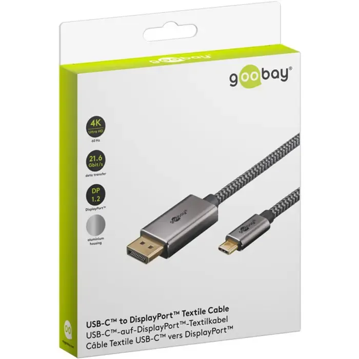 goobay usb adapter cable, usb-c plug > displayport plug, 4k 60hz (black/silver, 1 meter, textile cable) - slika 3