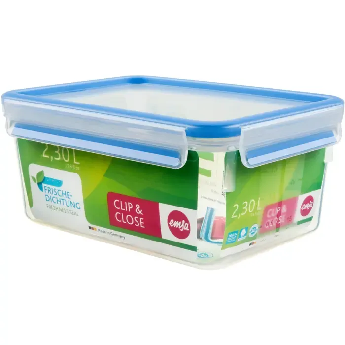 emsa clip & close food storage container (transparent / blue, 2.3 liters, large format) - slika 2