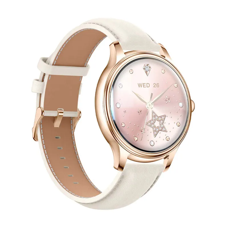 colmi l28 smart watch (gold + gold leather strap) - slika 2