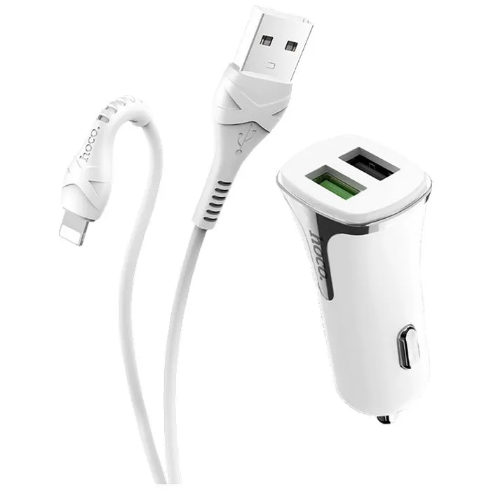 hoco. auto punjač sa lightning kabelom, qc, 2 x usb, 3.1 a - z31 universe double port, lightning - slika 4