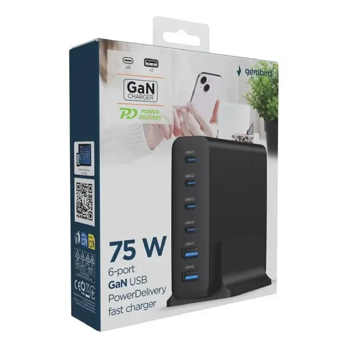 gembird ta-uc-2a4c-pd75-01-bk mobile device charger universal black ac fast charging indoor - slika 5