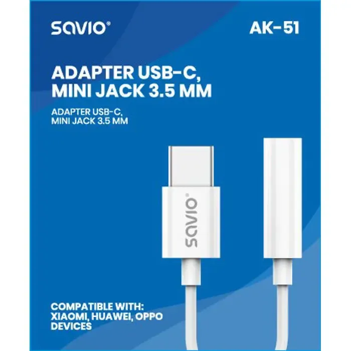 usb type 3.1 c (m) – jack 3.5mm (f) audio adapter white savio ak-51 - slika 2