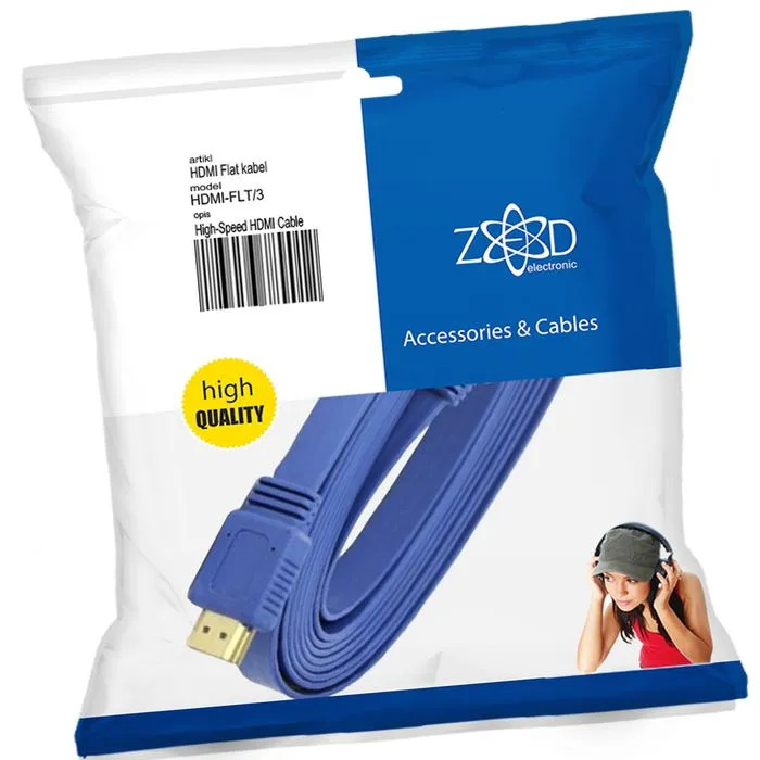 zed electronic hdmi kabel, plosnati, 3.0 met, ver. 2.0, 3d, ethernet - hdmi-flt/3 - slika 2