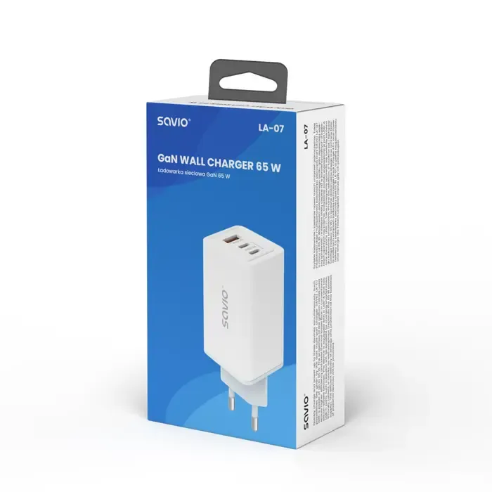savio la-07 gan 65w mains charger, usb, qc4.0+, pd 3.0, white - slika 3