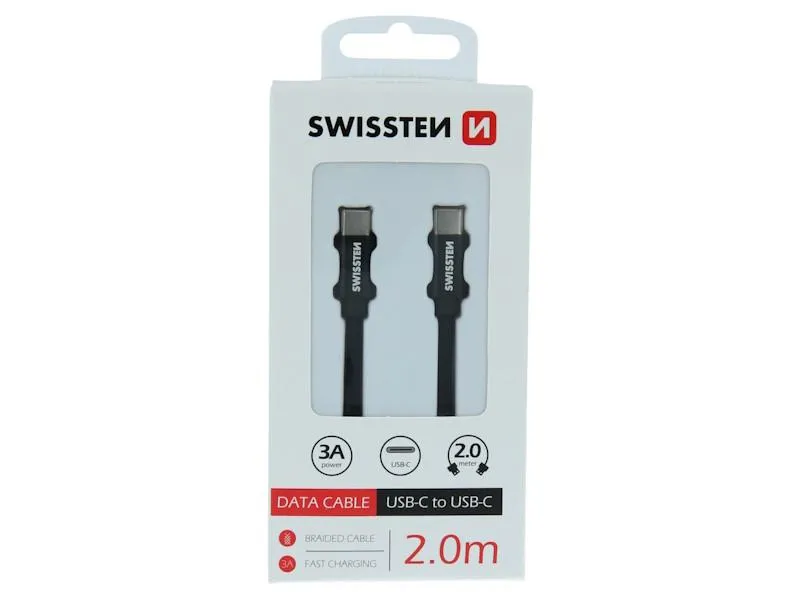 swissten kabel usb-c/usb-c , platneni, 2 m, crni - 03080109 - slika 1