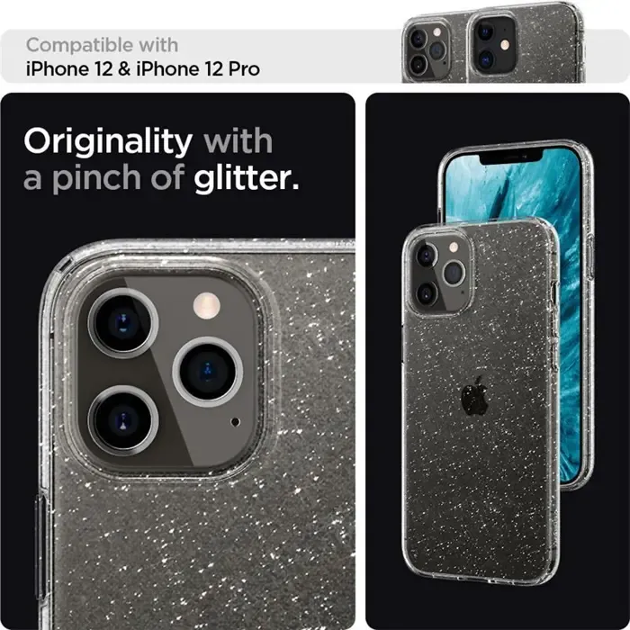 spigen liquid crystal glitter, zaštitna maska za telefon, prozirna clear-iphone 12/pro - slika 4