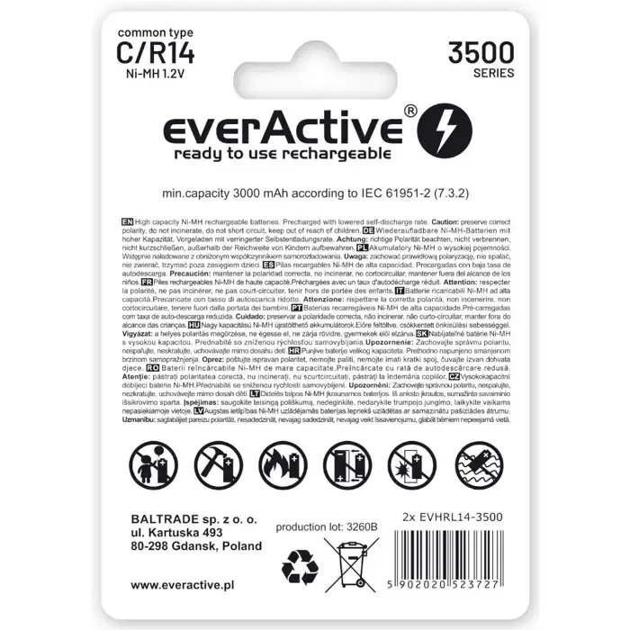 rechargeable batteries everactive r14/c ni-mh 3500 mah ready to use - slika 2