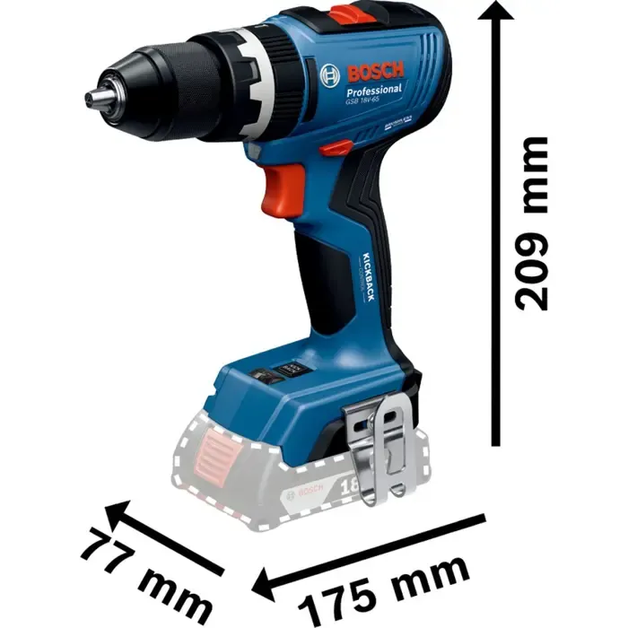 bosch powertools cordless impact drill gsb 18v-65 professional solo, 18 volts (blue, without battery and charger, in l-boxx) - slika 3