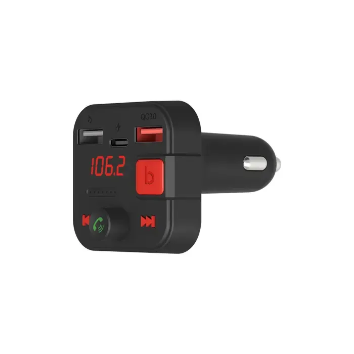 savio fm transmitter, bluetooth 5.3, qc 3.0 charger, led display, bass boost, tr-15, black - slika 3